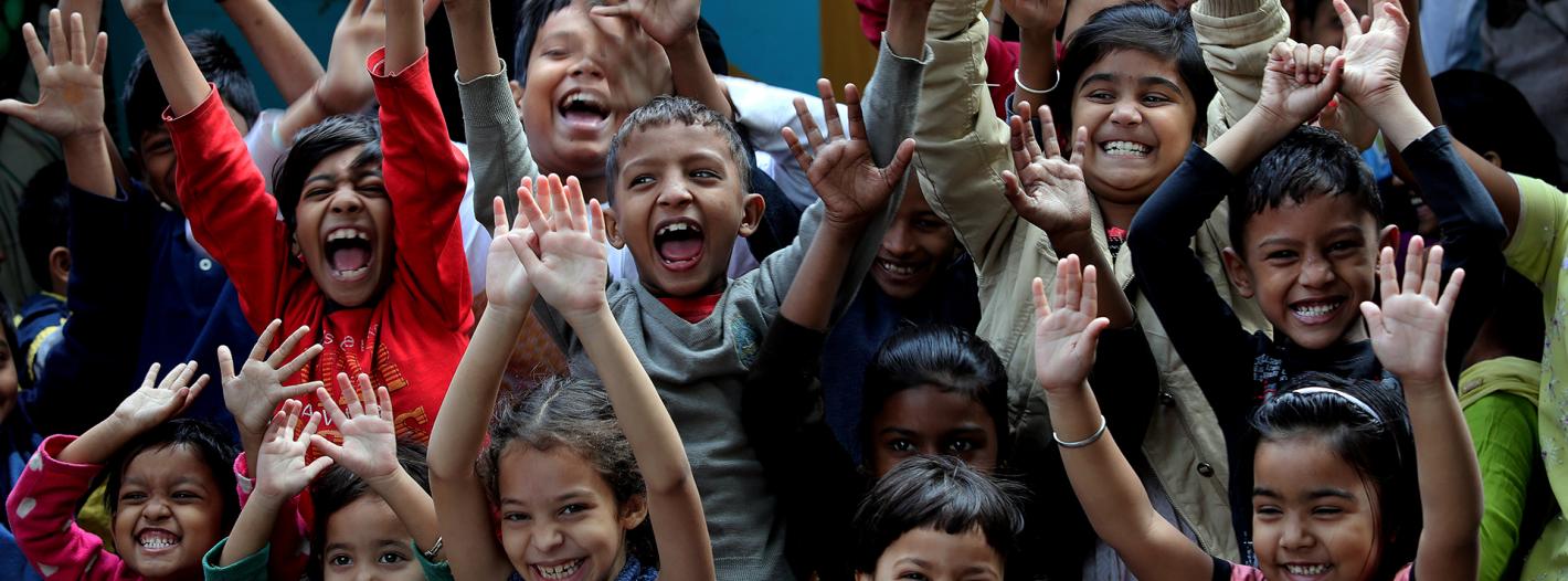 Children laughing.