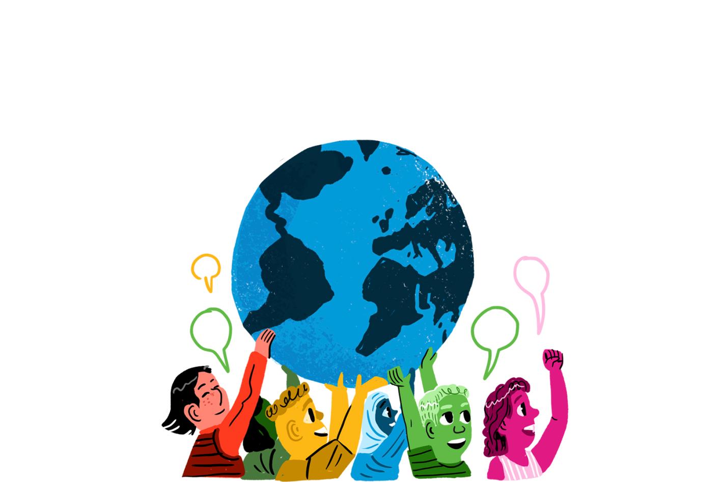 Children holding the globe