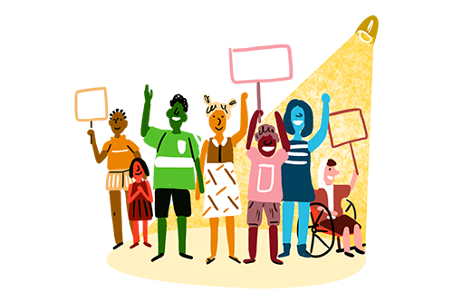 Children holding boards and slogans