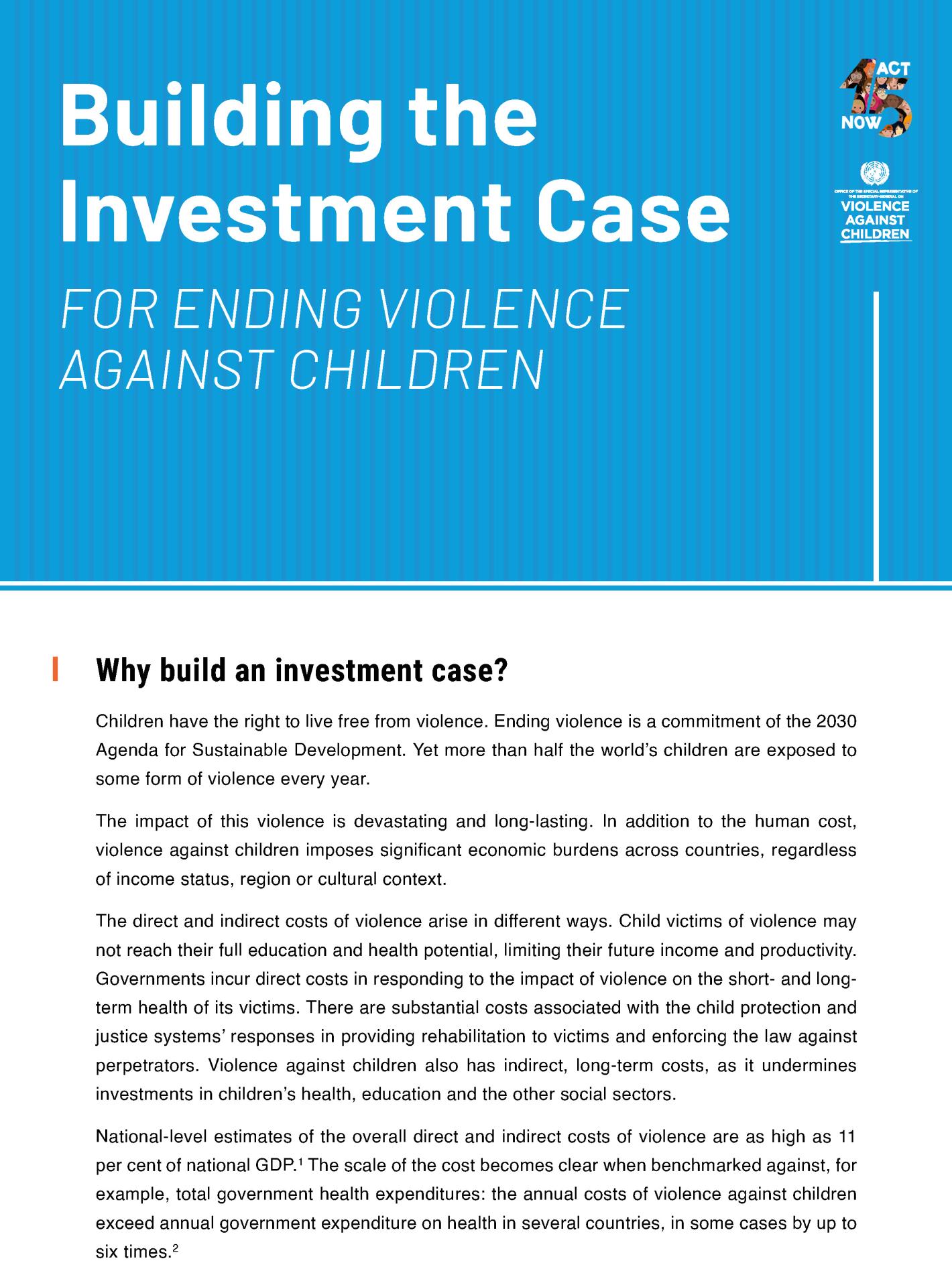 Cover page for the report on Building the investment case for ending violence against children