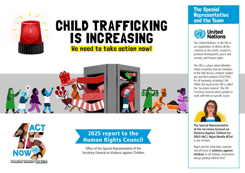 Cover page for the child-friendly report on Child trafficking is increasing
